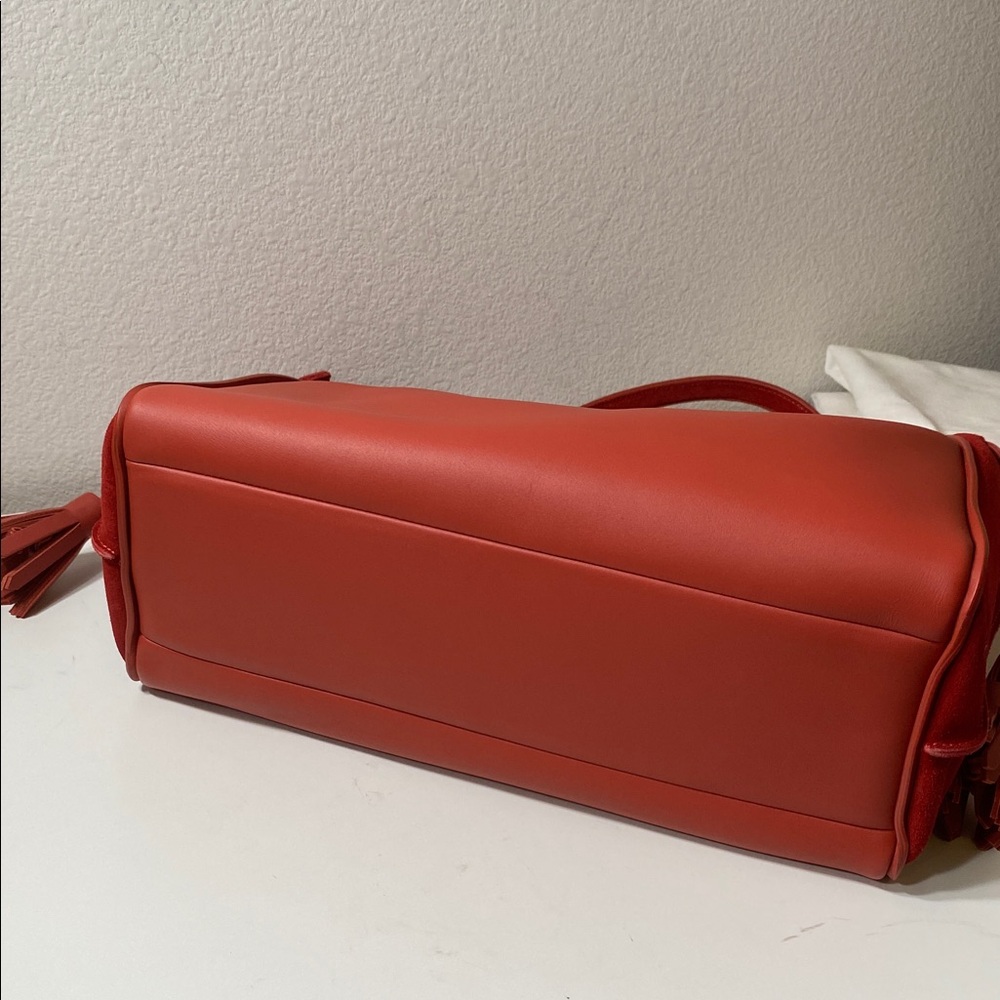 Longchamp Penelope Red Soft Leather & Suede Large Tote Bag - Picture 5 of 15